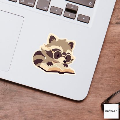 Study Raccoon Sticker, Desk Reading Vinyl Decal, Bookish Gift for Laptop Journal Readers Decor