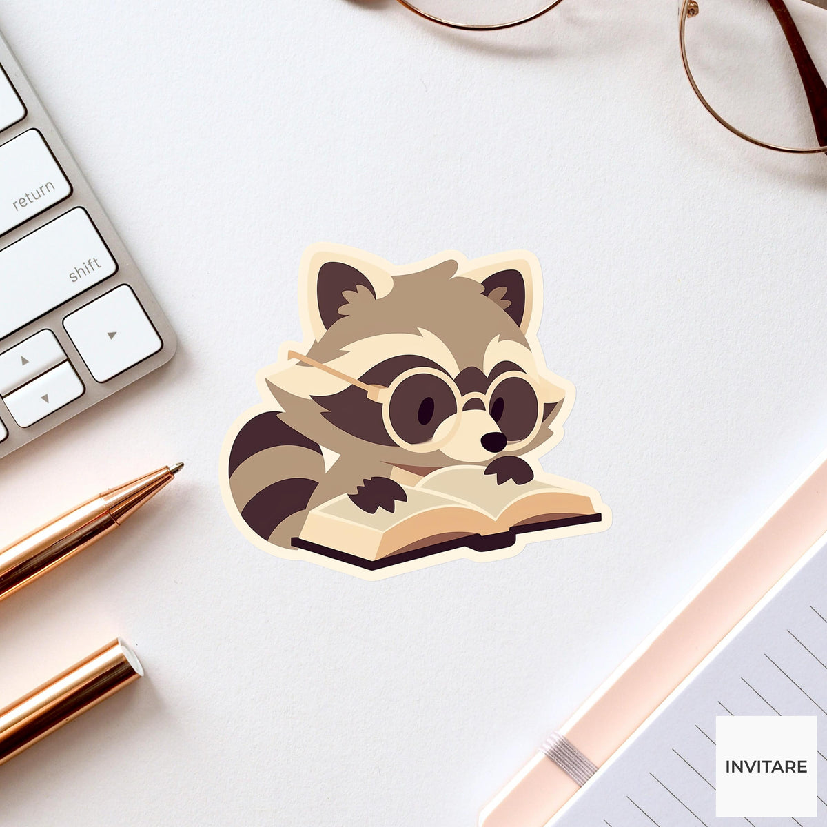 Study Raccoon Sticker, Desk Reading Vinyl Decal, Bookish Gift for Laptop Journal Readers Decor