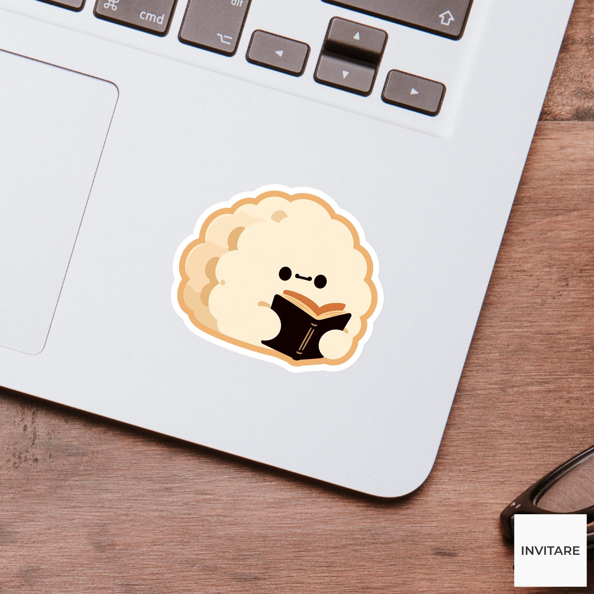 Onigiri Reading Sticker, Rice Ball Book Vinyl Decal, Foodie Gift for Kindle Journal Decor