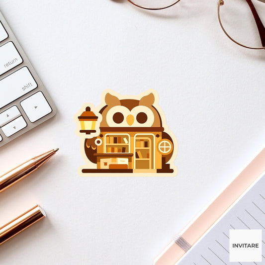 Owl Library Sticker, Book Kiosk Vinyl Decal, Reader Gift for Laptop Journal Library Decor