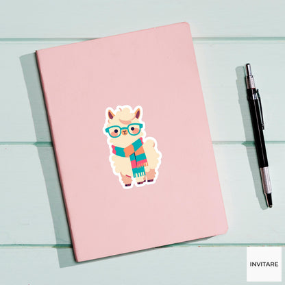 Winter Llama Sticker Scarf Glasses Vinyl Decal Cozy Animal Laptop Journal Planner Gift