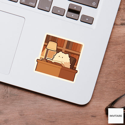 Library Cat Reading Sticker, Cozy Bookish Vinyl Decal, Reader Gift for Kindle Journal Decor