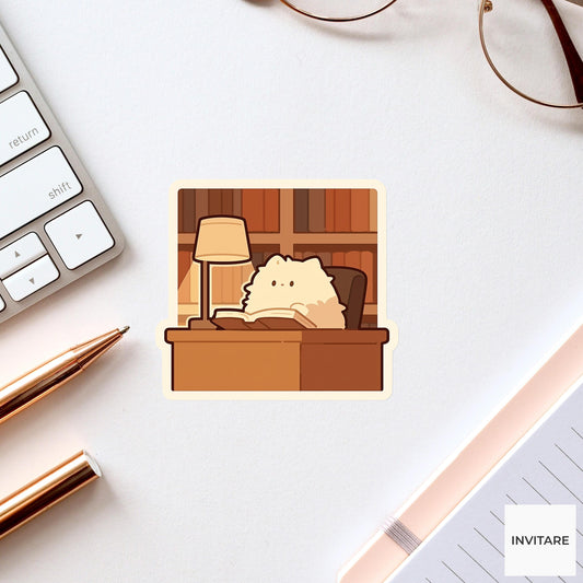 Library Cat Reading Sticker, Cozy Bookish Vinyl Decal, Reader Gift for Kindle Journal Decor