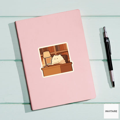 Library Cat Reading Sticker, Cozy Bookish Vinyl Decal, Reader Gift for Kindle Journal Decor