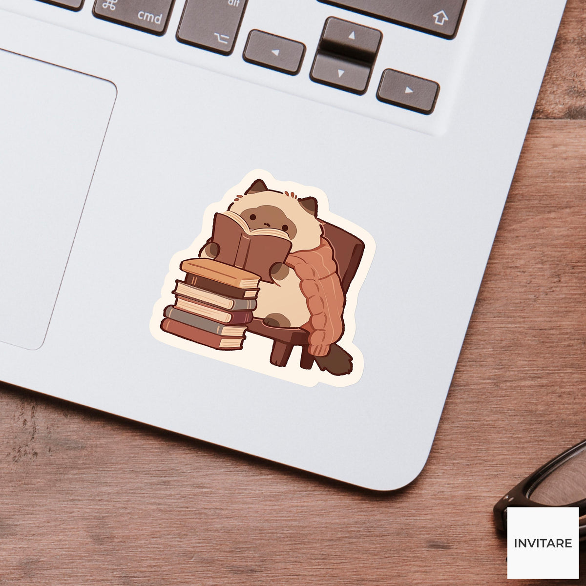 Reading Cat Chair Sticker, Cozy Bookish Vinyl Decal, Reader Gift for Kindle Journal Decor