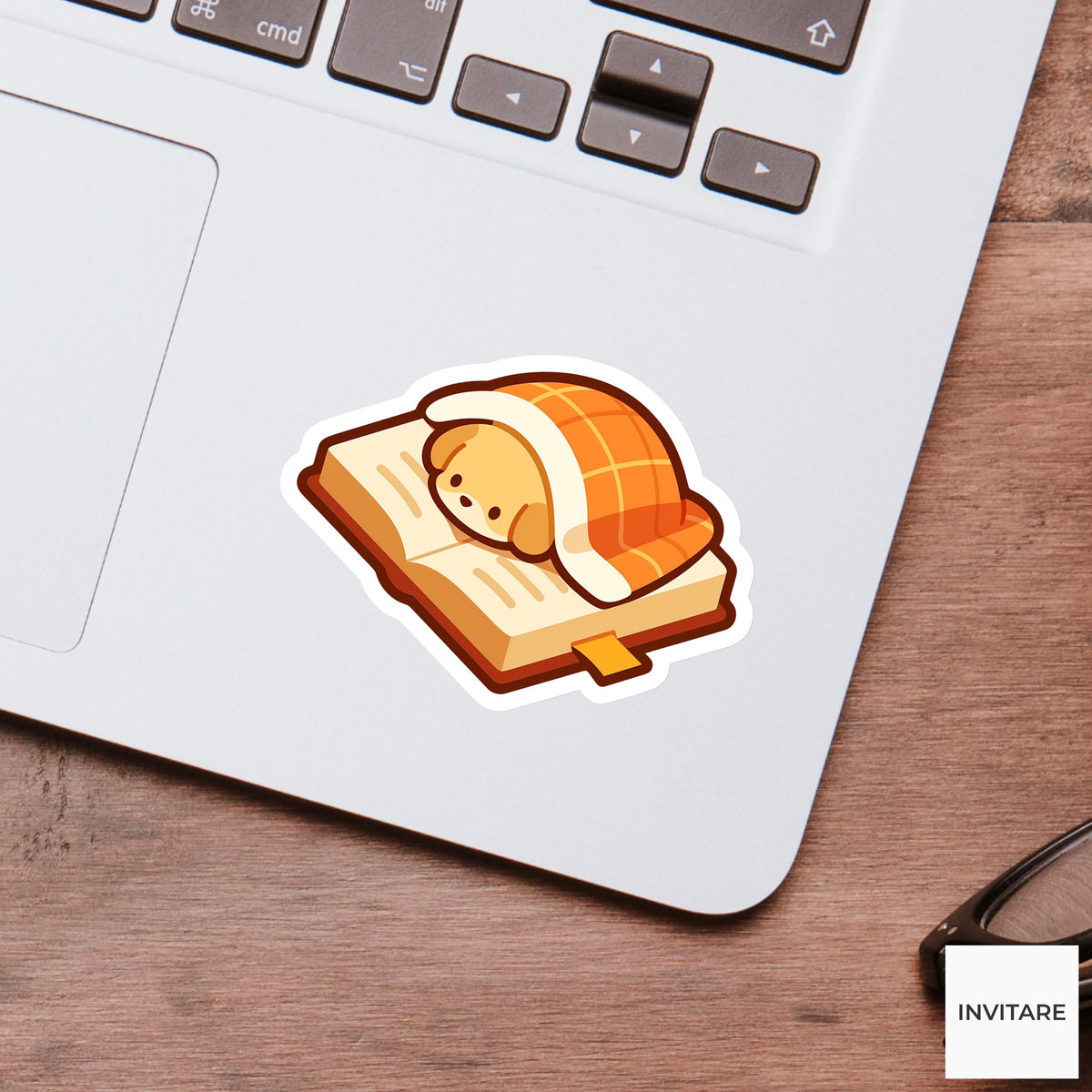 Sleeping Dog Book Sticker, Cozy Reading Vinyl Decal, Bookish Gift for Kindle Journal Readers