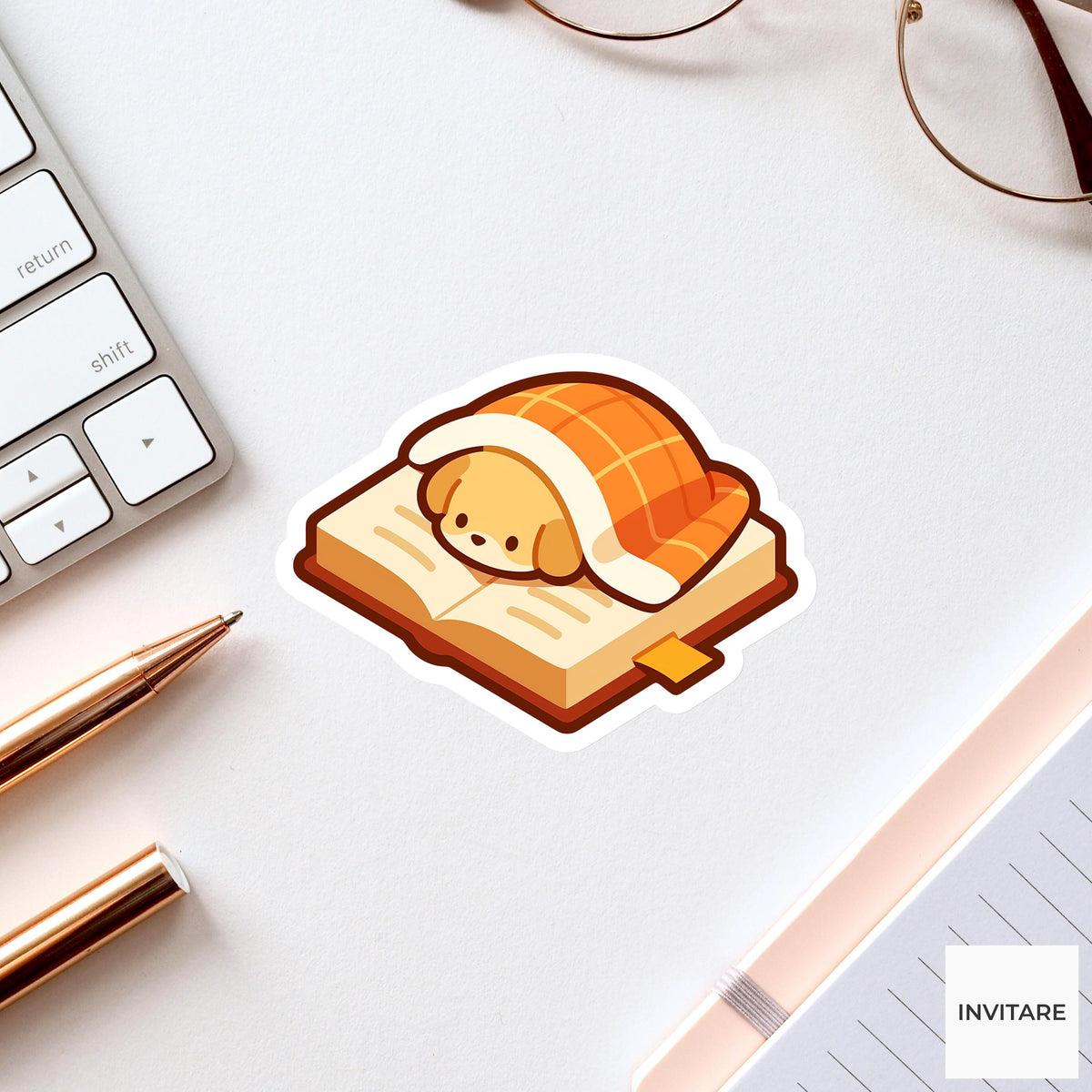 Sleeping Dog Book Sticker, Cozy Reading Vinyl Decal, Bookish Gift for Kindle Journal Readers