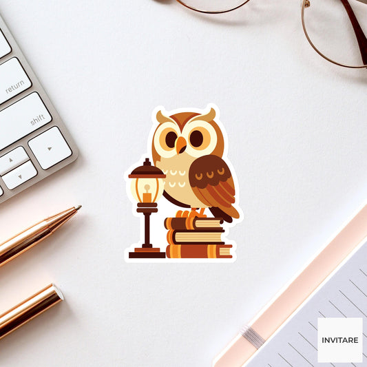 Owl Book Sticker, Scholar Reading Vinyl Decal, Bookish Gift for Kindle Laptop Journal Readers