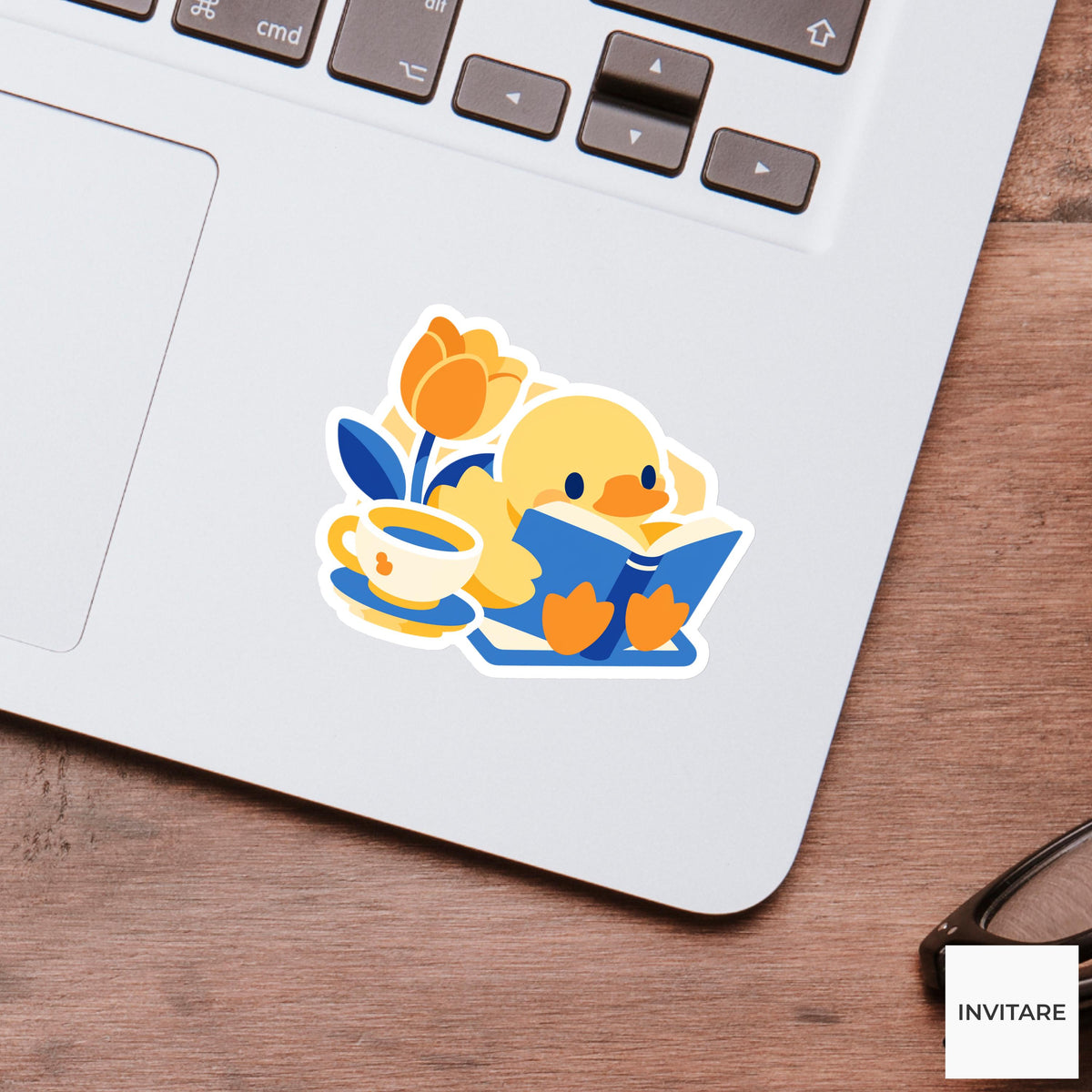 Duck Reading Sticker, Blue Book Vinyl Decal, Bookish Gift for Kindle Laptop Journal Decor