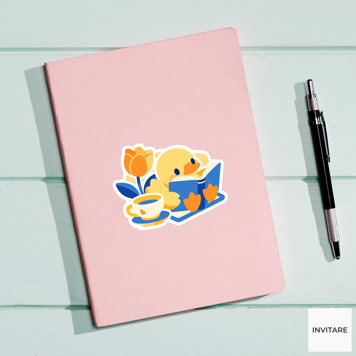 Duck Reading Sticker, Blue Book Vinyl Decal, Bookish Gift for Kindle Laptop Journal Decor