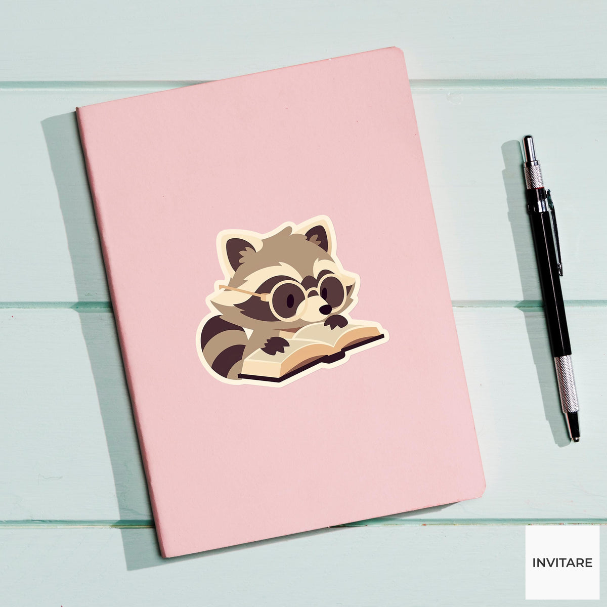 Study Raccoon Sticker, Desk Reading Vinyl Decal, Bookish Gift for Laptop Journal Readers Decor