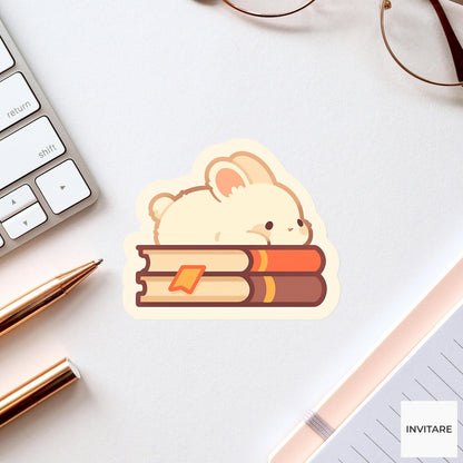 Bunny Book Sticker, Cozy Reading Vinyl Decal, Bookish Gift for Kindle Laptop Journal Readers