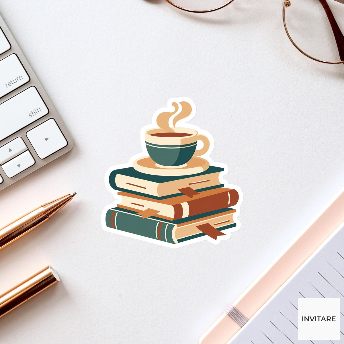 Coffee Book Sticker, Cozy Reading Vinyl Decal, Bookish Gift for Kindle Laptop Journal Decor