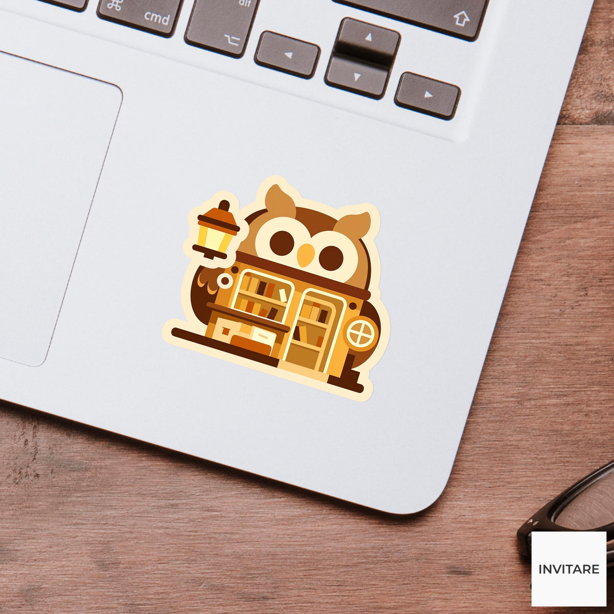Owl Library Sticker, Book Kiosk Vinyl Decal, Reader Gift for Laptop Journal Library Decor