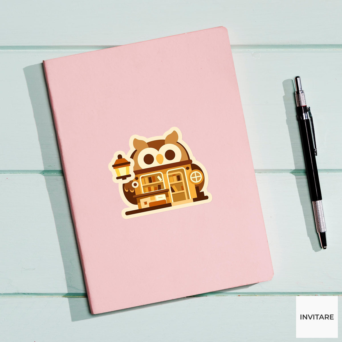 Owl Library Sticker, Book Kiosk Vinyl Decal, Reader Gift for Laptop Journal Library Decor