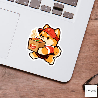 Shiba Ramen Delivery Sticker, Dog Lover Food Decal, Vinyl Laptop Art