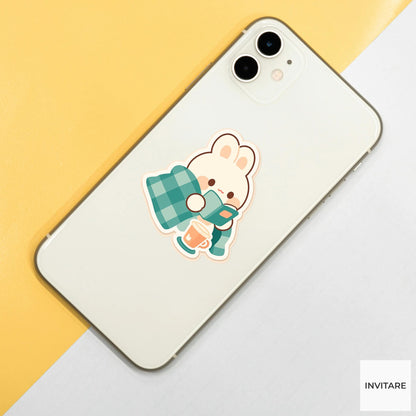 Bunny Kindle Reading Sticker, Cozy Book Lover Laptop Decal