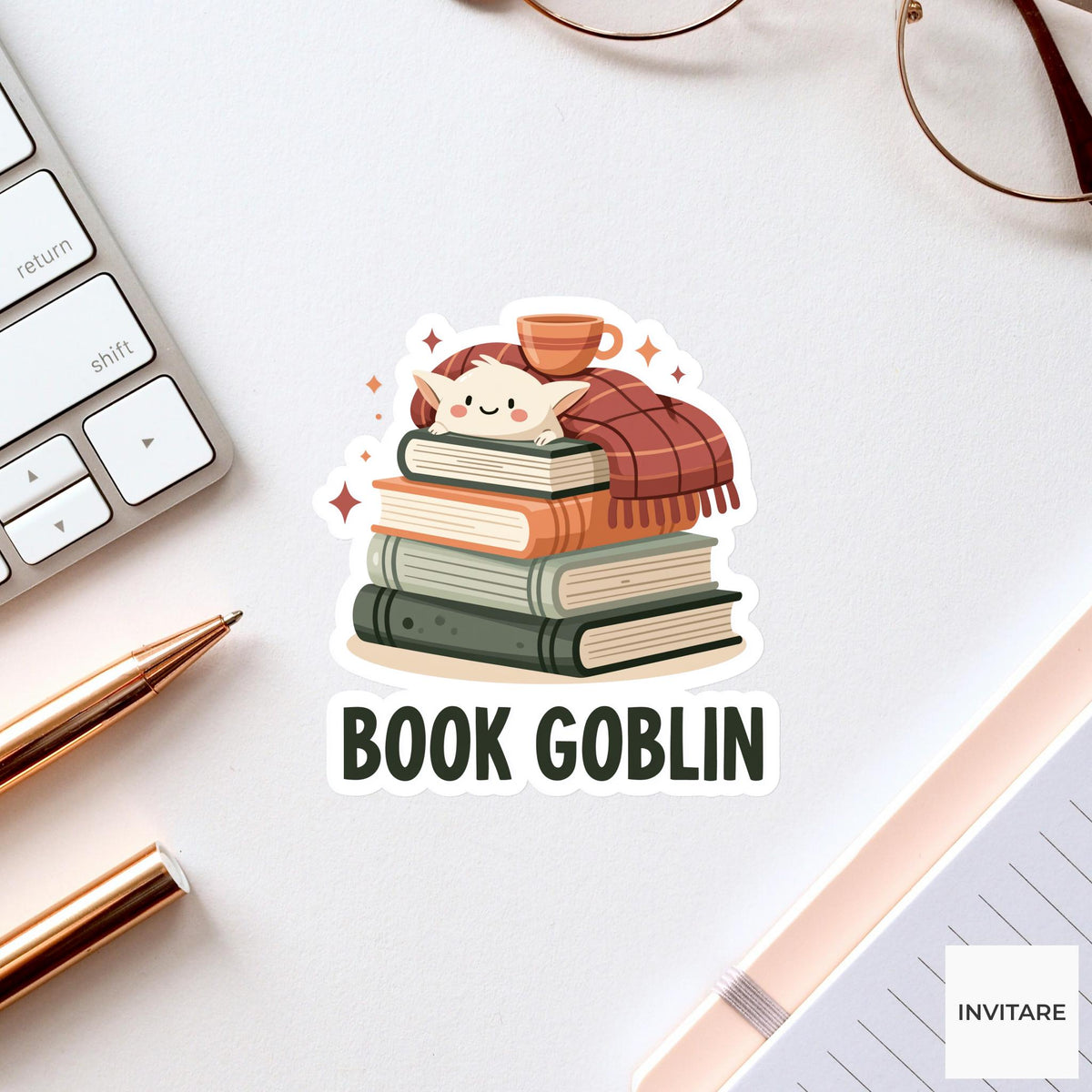 Book Goblin Sticker, Funny Cozy Reader Kindle Laptop Water Bottle Decal