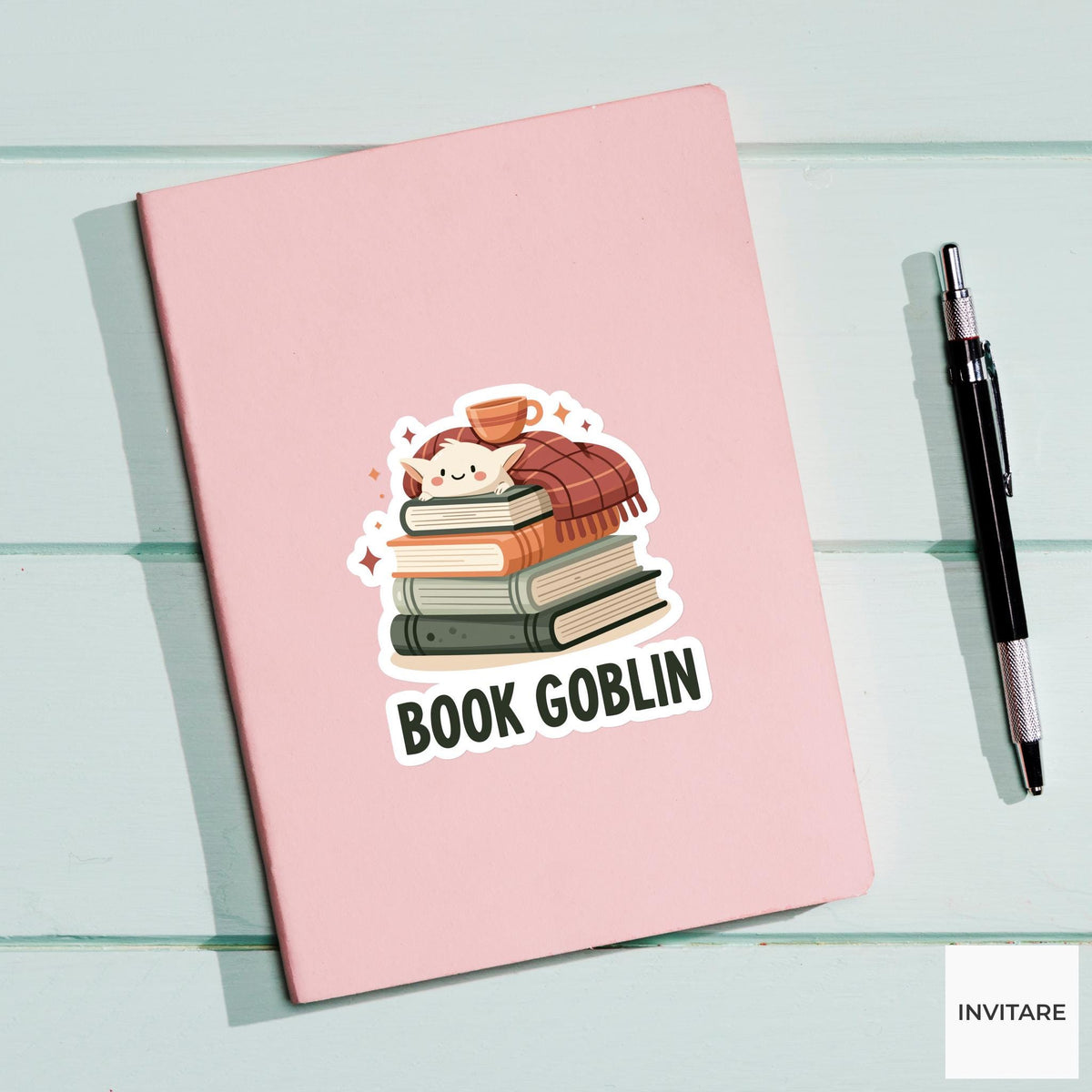 Book Goblin Sticker, Funny Cozy Reader Kindle Laptop Water Bottle Decal