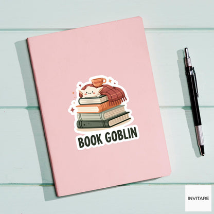 Book Goblin Sticker, Funny Cozy Reader Kindle Laptop Water Bottle Decal