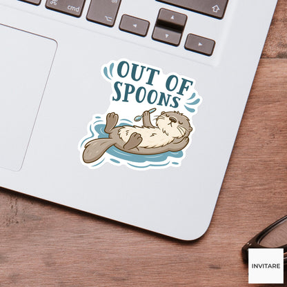 Out Of Spoons Otter Sticker, Funny Low Energy Laptop Planner Decal