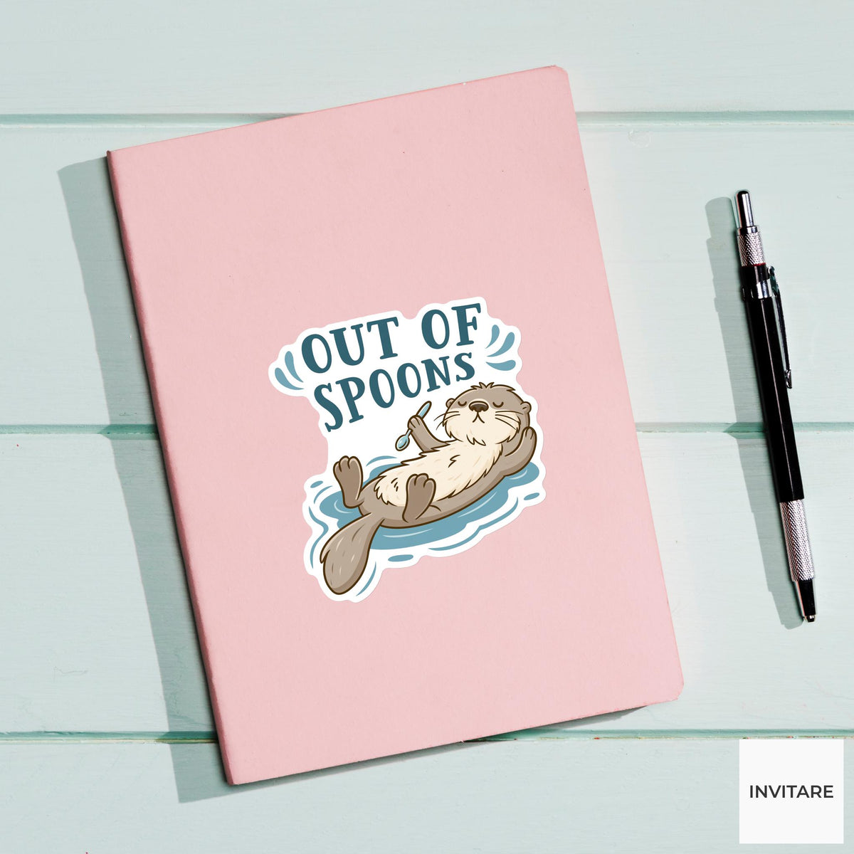 Out Of Spoons Otter Sticker, Funny Low Energy Laptop Planner Decal