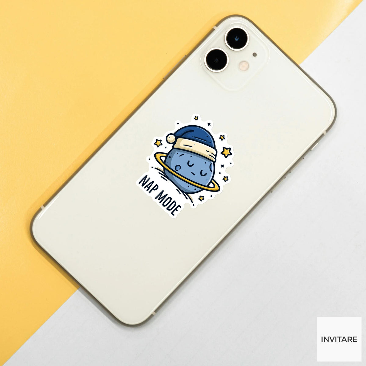 Nap Mode Planet Sticker, Funny Sleepy Mood Laptop Water Bottle Decal