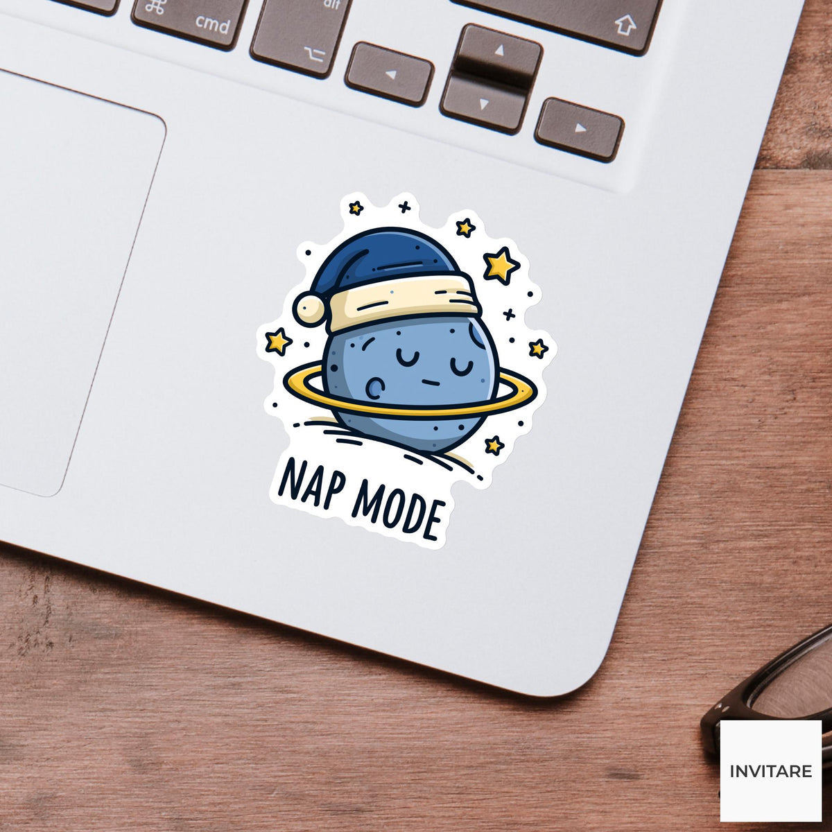 Nap Mode Planet Sticker, Funny Sleepy Mood Laptop Water Bottle Decal