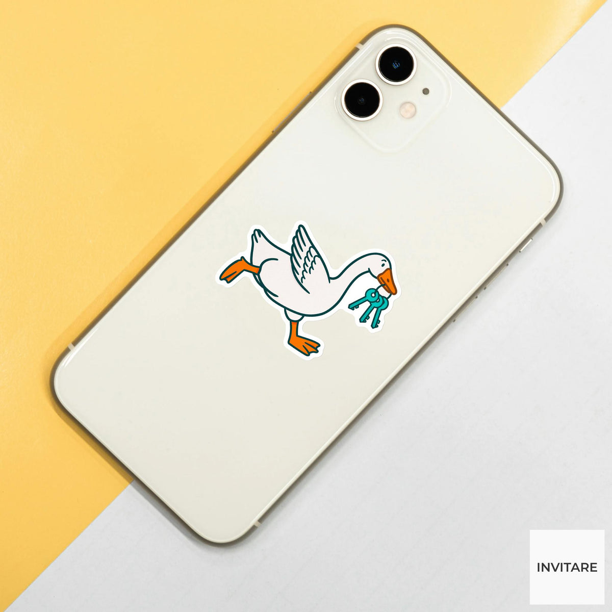 Goose Keychain Thief Sticker, Funny Silly Bird Laptop Water Bottle Decal