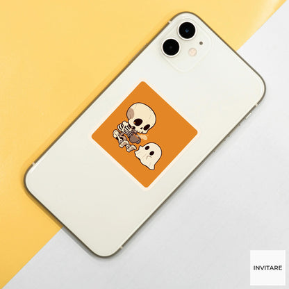 Skeleton Hot Cocoa Sticker, Friendly Ghost Halloween Decal for Cozy Journals