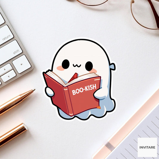 Boo Kish Ghost Reader Sticker, Funny Bookish Halloween Decal for Kindle Journals