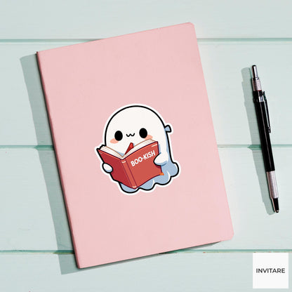 Boo Kish Ghost Reader Sticker, Funny Bookish Halloween Decal for Kindle Journals