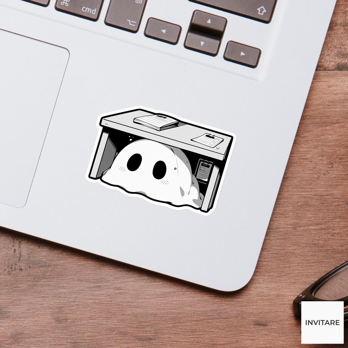 Ghost Under Desk Sticker, Funny Spooky Work Anxiety Halloween Decal