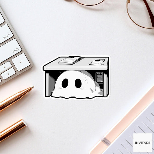Ghost Under Desk Sticker, Funny Spooky Work Anxiety Halloween Decal