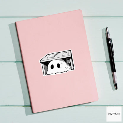 Ghost Under Desk Sticker, Funny Spooky Work Anxiety Halloween Decal