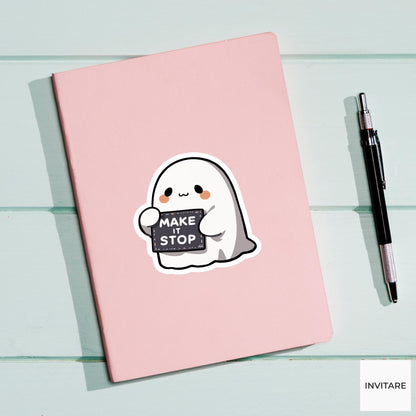 Make It Stop Ghost Sticker, Funny Halloween Work Panic Decal