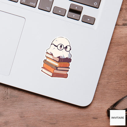 Ghost Book Stack Sticker, Cozy Reading Halloween Decal for Kindle Journals