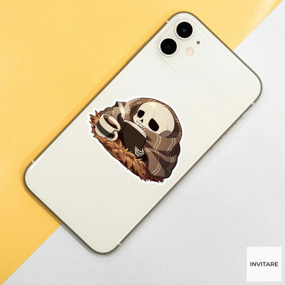 Skeleton Blanket Reader Sticker, Cozy Halloween Book Decal for Kindle Journals