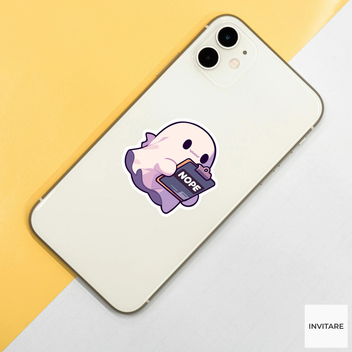 Nope Ghost Clipboard Sticker, Funny Halloween Office Decal for Laptop Journals