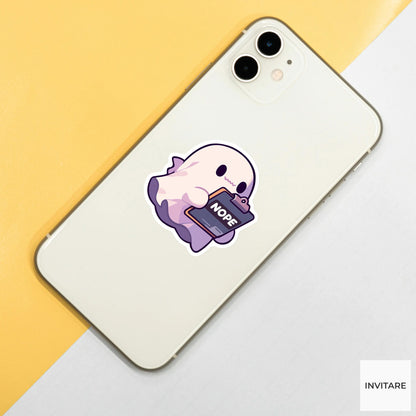 Nope Ghost Clipboard Sticker, Funny Halloween Office Decal for Laptop Journals