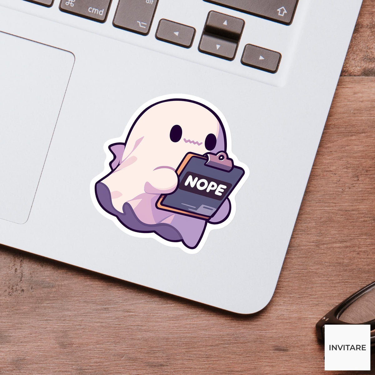 Nope Ghost Clipboard Sticker, Funny Halloween Office Decal for Laptop Journals