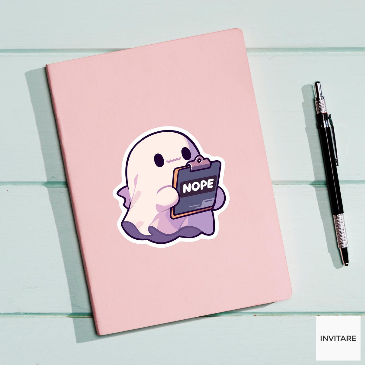 Nope Ghost Clipboard Sticker, Funny Halloween Office Decal for Laptop Journals
