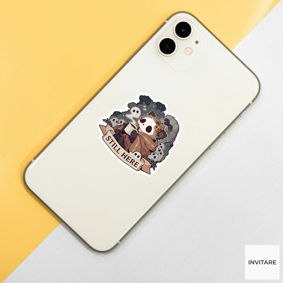Still Here Possum Sticker, Mental Health Halloween Meme Decal for Laptops