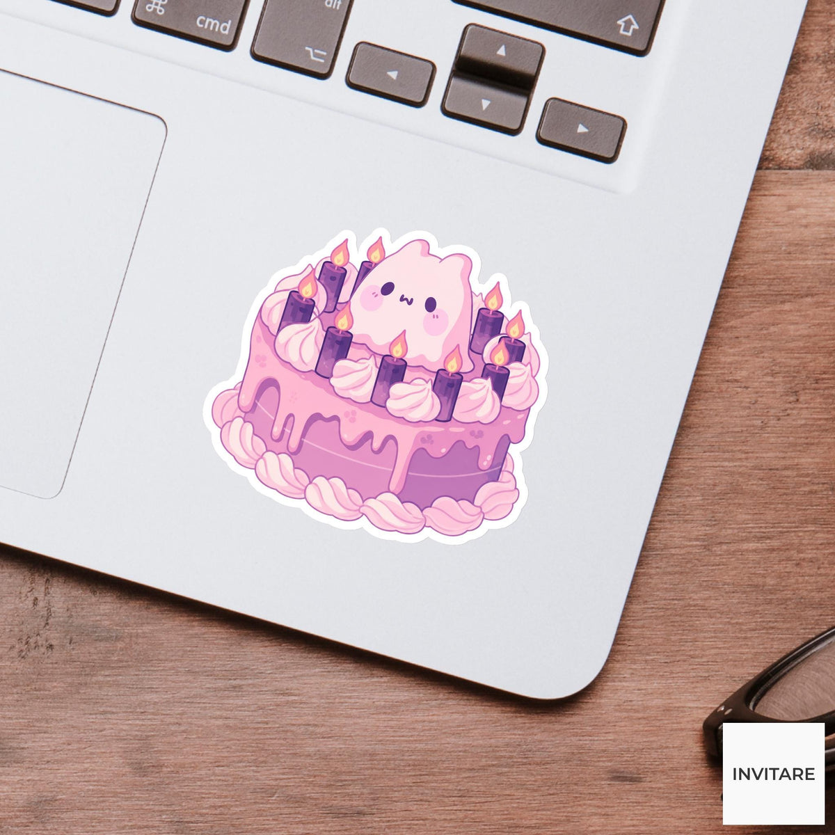 Pastel Ghost Cake Sticker, Cute Halloween Bakery Decal for Dessert Journals