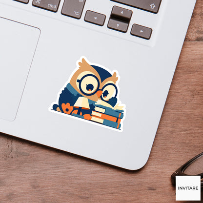 Bookish Owl Sticker Reading Glasses Vinyl Decal Library Laptop Journal Planner Gift