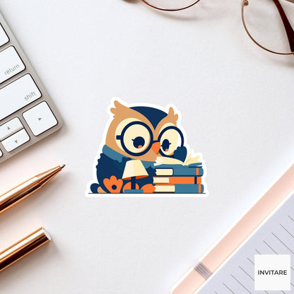 Bookish Owl Sticker Reading Glasses Vinyl Decal Library Laptop Journal Planner Gift