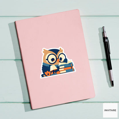 Bookish Owl Sticker Reading Glasses Vinyl Decal Library Laptop Journal Planner Gift