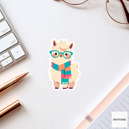 Winter Llama Sticker Scarf Glasses Vinyl Decal Cozy Animal Laptop Journal Planner Gift