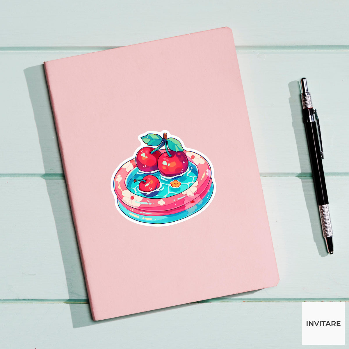 Cherry Pool Float Sticker, Cute Fruit Summer Decal for Journals
