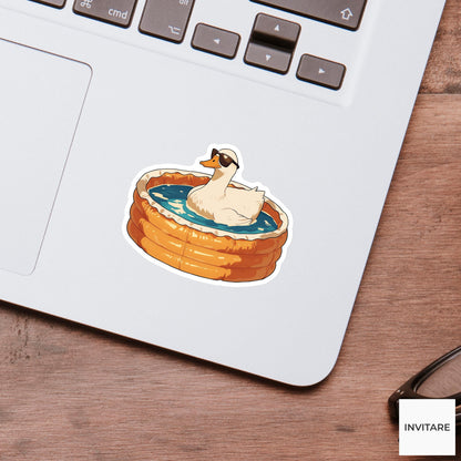 Duck Kiddie Pool Sticker, Funny Backyard Summer Decal for Laptops